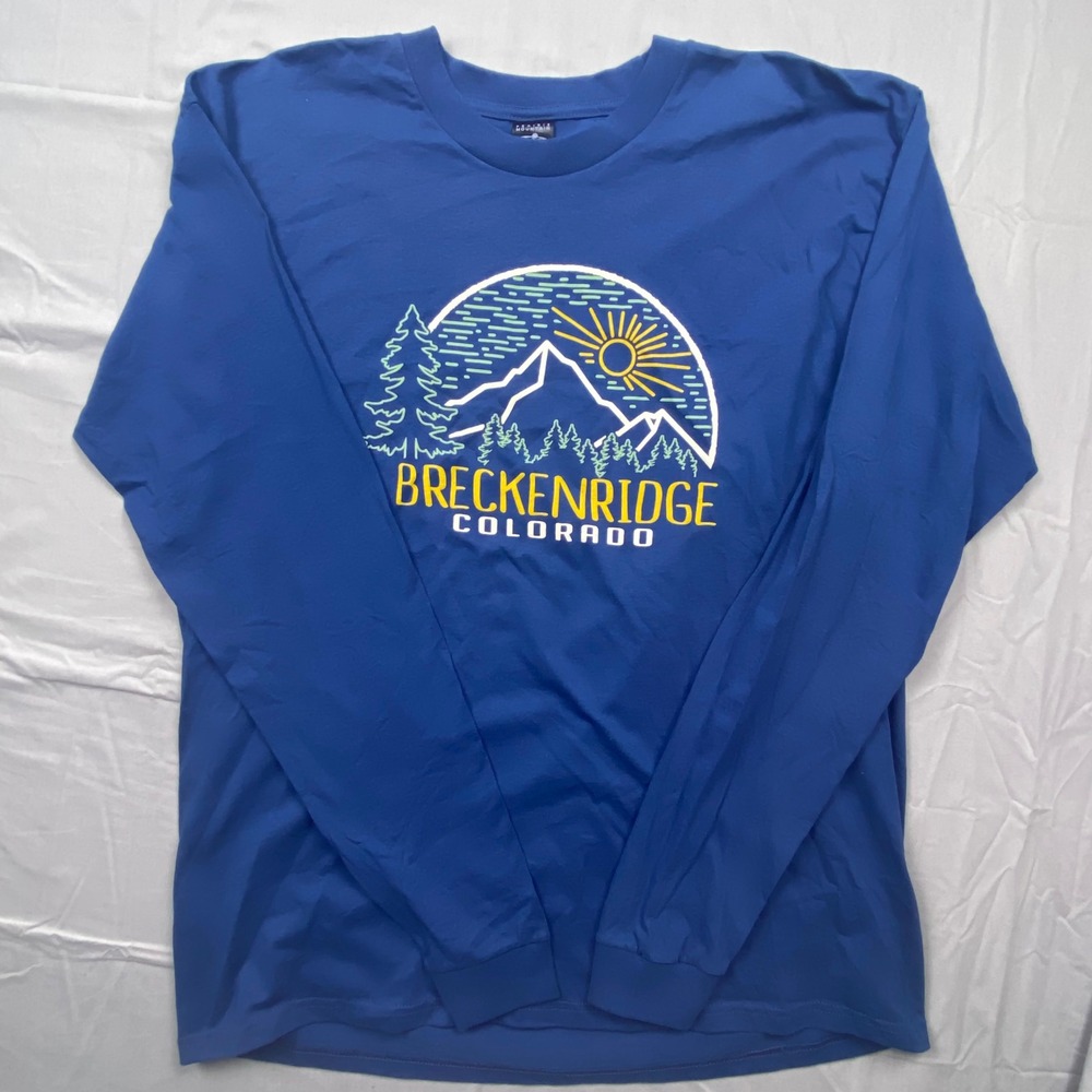 Breckenridge Colorado Mens XL Long Sleeve Graphic T Shirt Blue Prairie Mountain